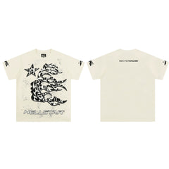 European and American style heavyweight HELLSTAR Hell Star short sleeved men's trendy brand digital graffiti Vintage women's loose T-shirt (4)