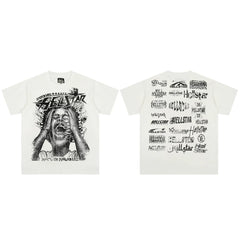 High weight HELLSTAR Hellstar American style trendy short sleeved graffiti vintage niche men's and women's t-shirts (29)