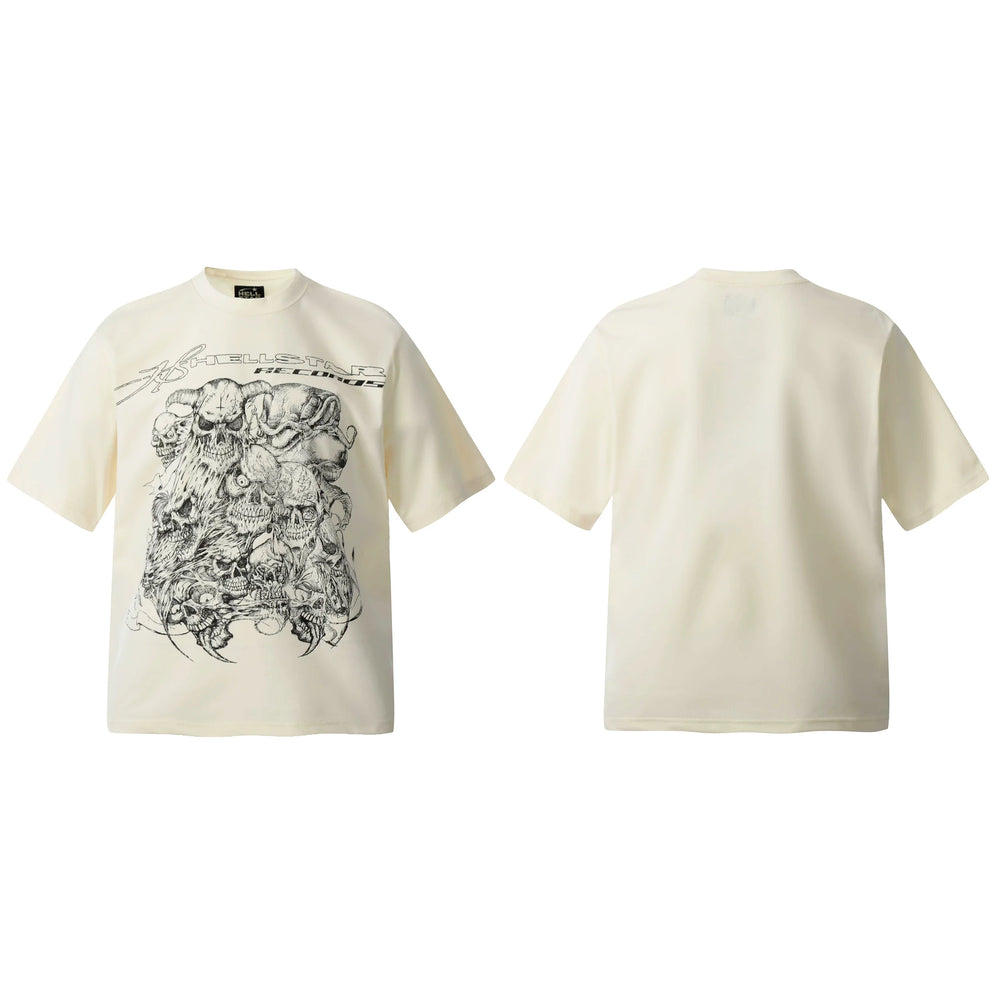 HELL Hell's Star Short Sleeve Trendy Brand American High Street Vintage Summer Couple Dress Men's and Women's Half Sleeve T-shirt (14)
