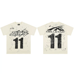 European and American style heavyweight HELLSTAR Hell Star short sleeved men's trendy brand digital graffiti Vintage women's loose T-shirt (16)