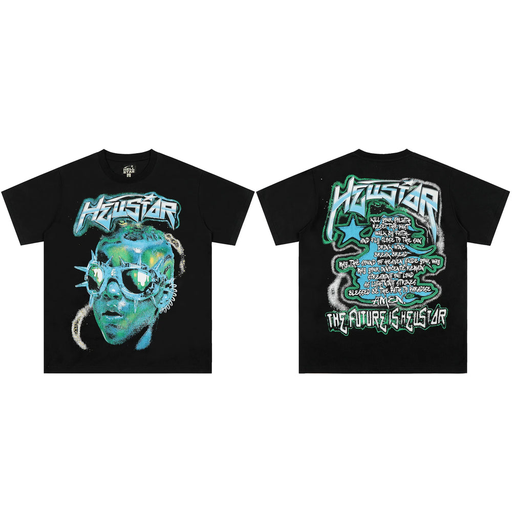 European and American style heavyweight HELLSTAR Hell Star short sleeved men's trendy brand digital graffiti Vintage women's loose T-shirt (5)