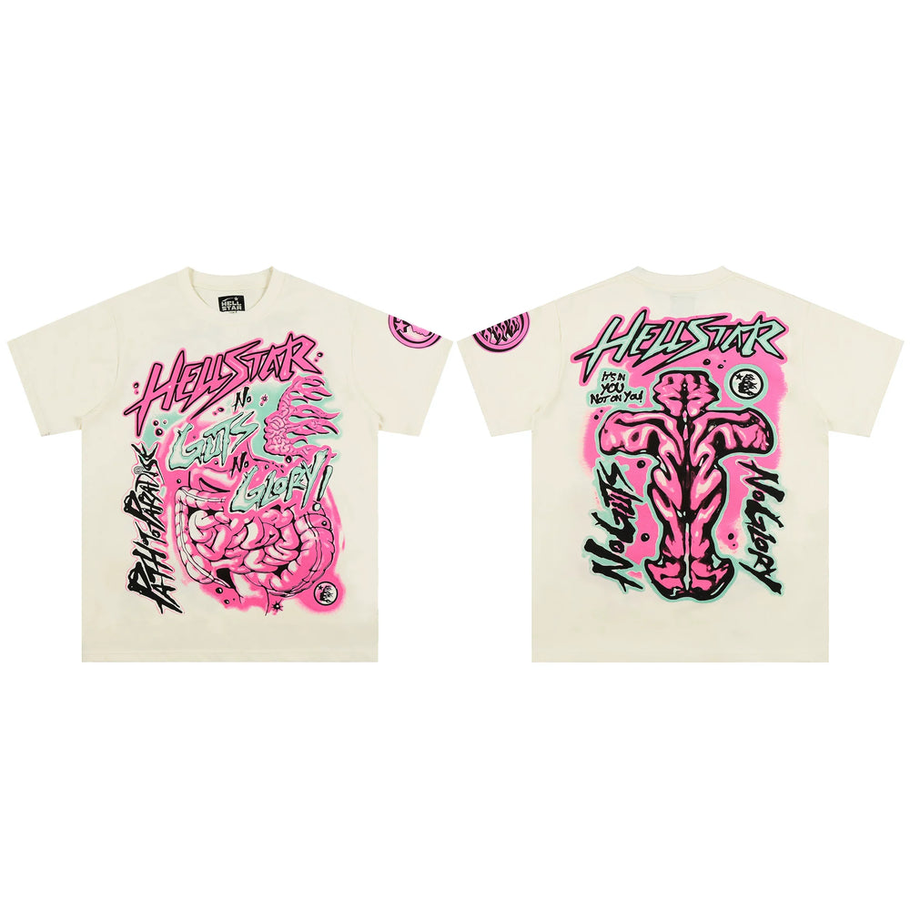 High weight HELLSTAR Hellstar American style trendy short sleeved graffiti vintage niche men's and women's t-shirts (24)