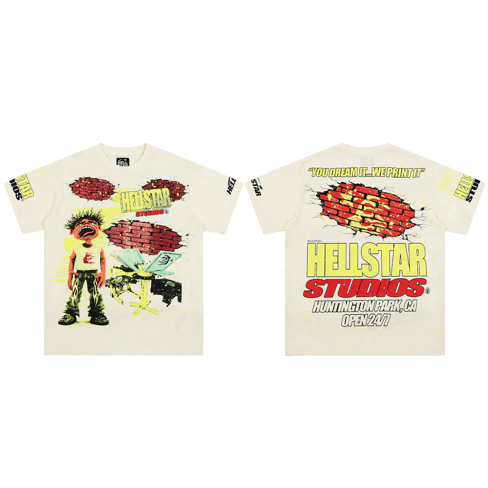 European and American style heavyweight HELLSTAR Hell Star short sleeved men's trendy brand digital graffiti Vintage women's loose T-shirt (17)
