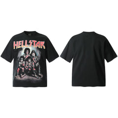 HELL Hell's Star Short Sleeve Trendy Brand American High Street Vintage Summer Couple Dress Men's and Women's Half Sleeve T-shirt (13)