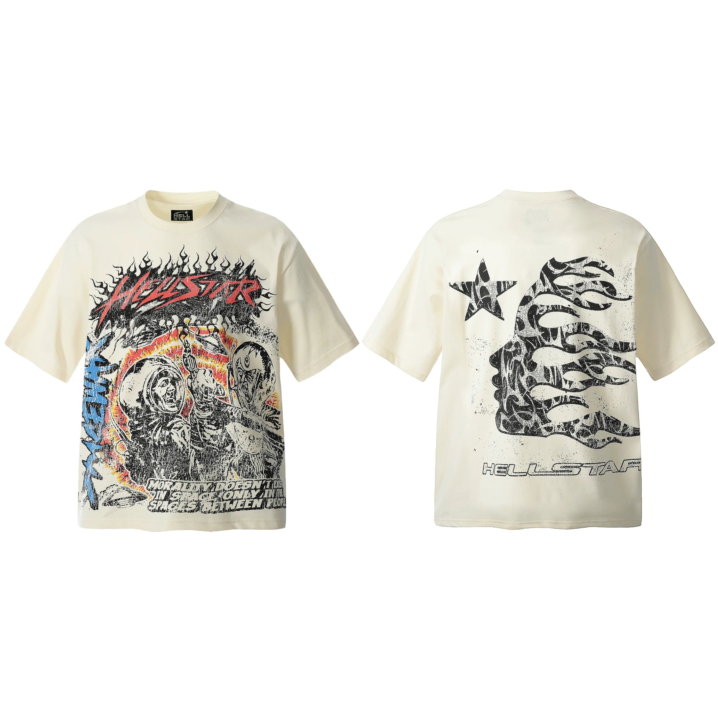 HELL Hell's Star Short Sleeve Trendy Brand American High Street Vintage Summer Couple Dress Men's and Women's Half Sleeve T-shirt (20)