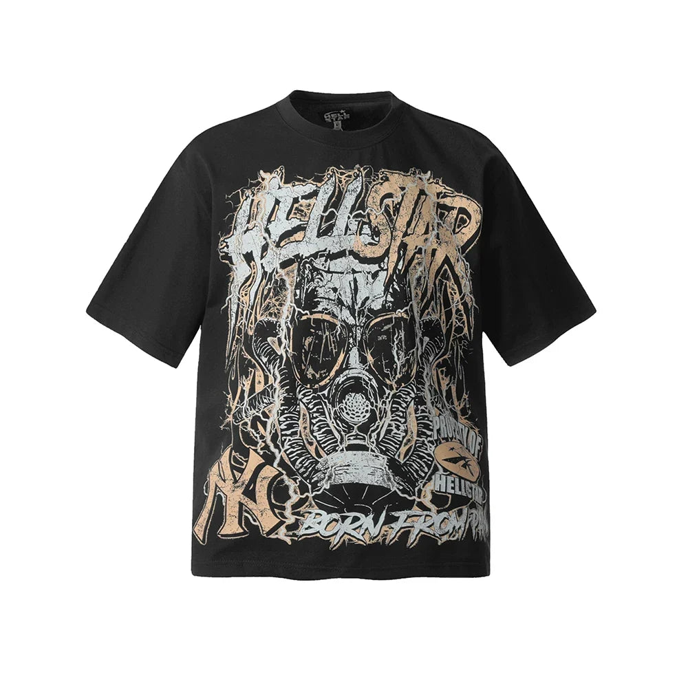 HELL Hell's Star Short Sleeve Trendy Brand American High Street Vintage Summer Couple Dress Men's and Women's Half Sleeve T-shirt (20)