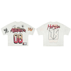 High weight HELLSTAR Hellstar American style trendy short sleeved graffiti vintage niche men's and women's t-shirts (4)