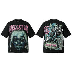 HELL Hell's Star Short Sleeve Trendy Brand American High Street Vintage Summer Couple Dress Men's and Women's Half Sleeve T-shirt (11)