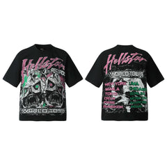 HELL Hell's Star Short Sleeve Trendy Brand American High Street Vintage Summer Couple Dress Men's and Women's Half Sleeve T-shirt (5)