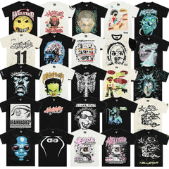 European and American style heavyweight HELLSTAR Hell Star short sleeved men's trendy brand digital graffiti Vintage women's loose T-shirt (6)