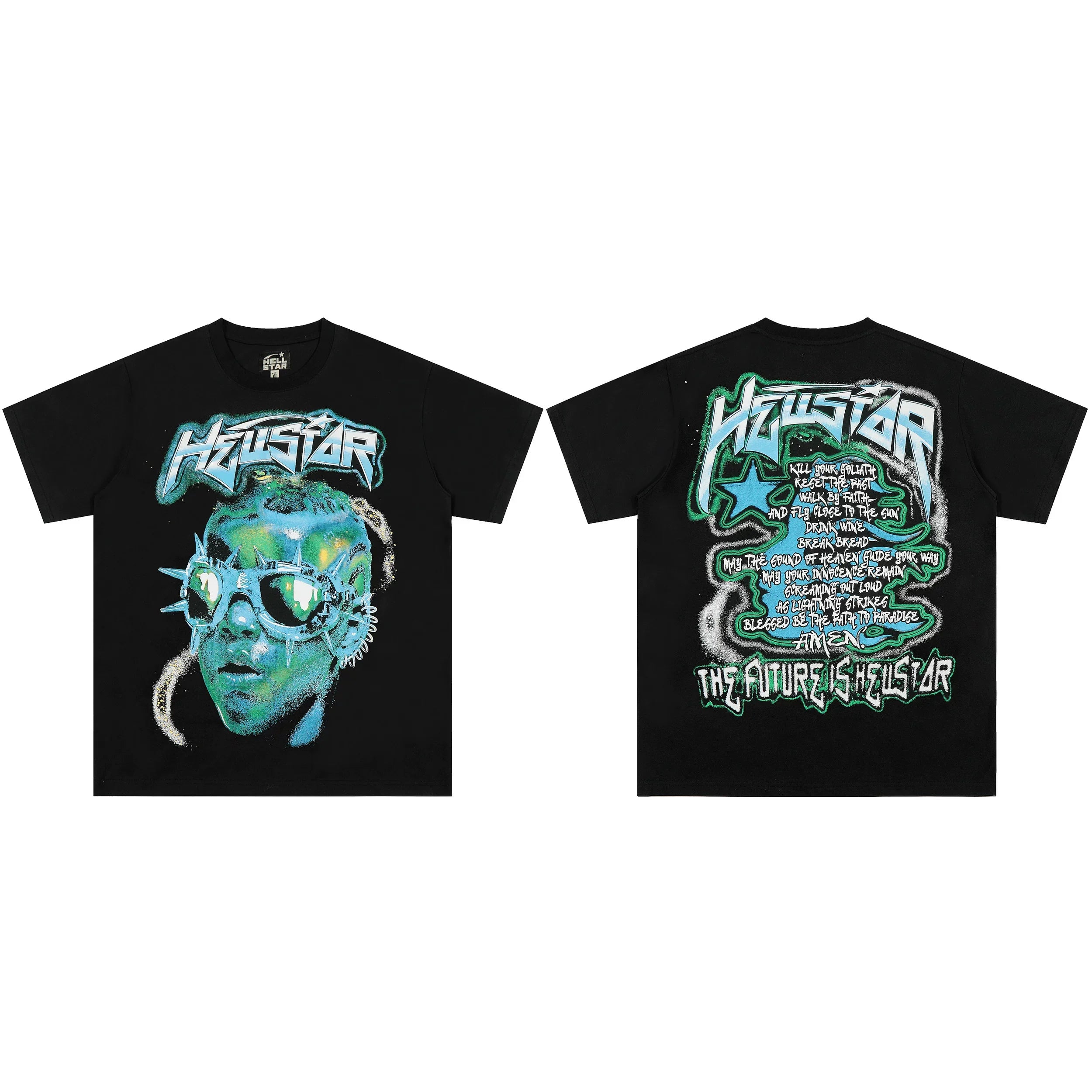 European and American style heavyweight HELLSTAR Hell Star short sleeved men's trendy brand digital graffiti Vintage women's loose T-shirt (5)