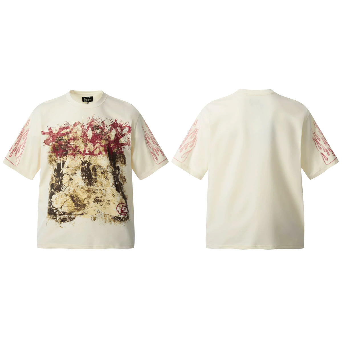 HELL Hell's Star Short Sleeve Trendy Brand American High Street Vintage Summer Couple Dress Men's and Women's Half Sleeve T-shirt (10)