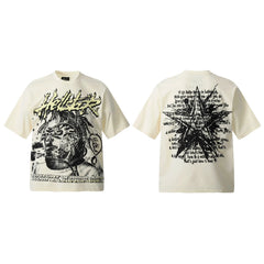 HELL Hell's Star Short Sleeve Trendy Brand American High Street Vintage Summer Couple Dress Men's and Women's Half Sleeve T-shirt (2)