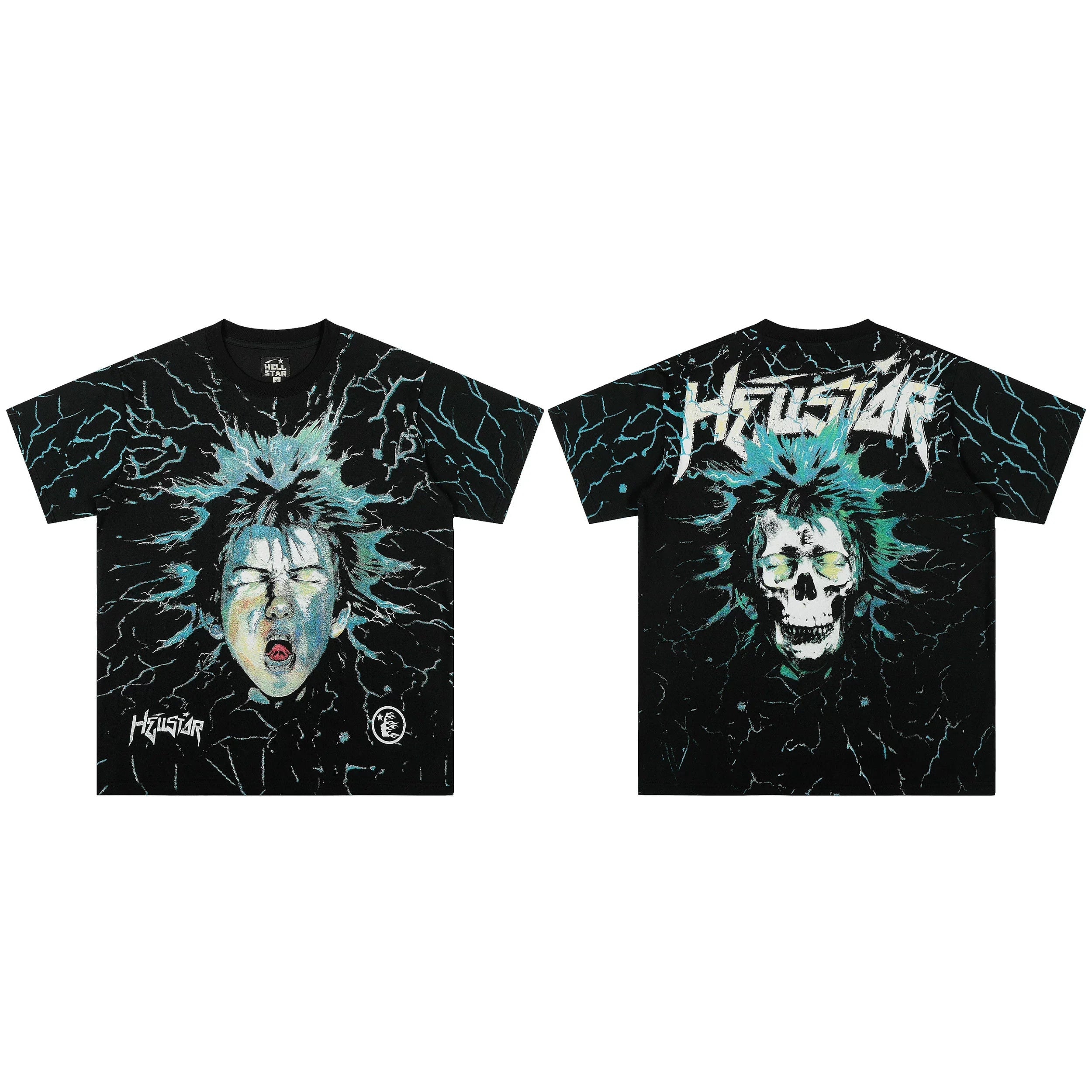 European and American style heavyweight HELLSTAR Hell Star short sleeved men's trendy brand digital graffiti Vintage women's loose T-shirt (12)