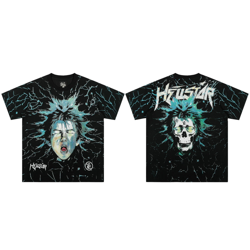 European and American style heavyweight HELLSTAR Hell Star short sleeved men's trendy brand digital graffiti Vintage women's loose T-shirt (12)