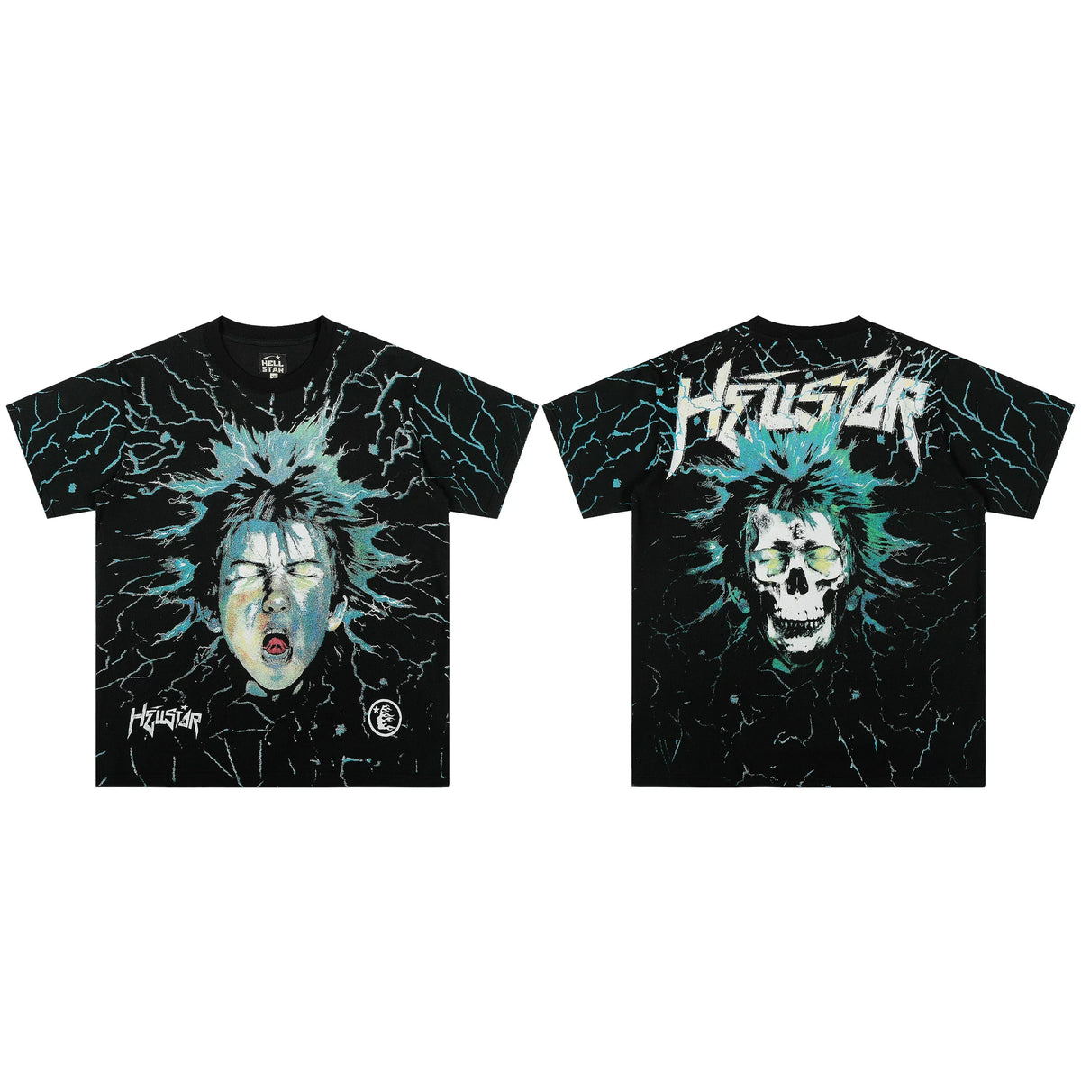 European and American style heavyweight HELLSTAR Hell Star short sleeved men's trendy brand digital graffiti Vintage women's loose T-shirt (12)