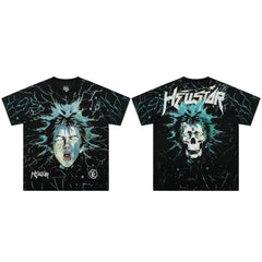 European and American style heavyweight HELLSTAR Hell Star short sleeved men's trendy brand digital graffiti Vintage women's loose T-shirt (12)