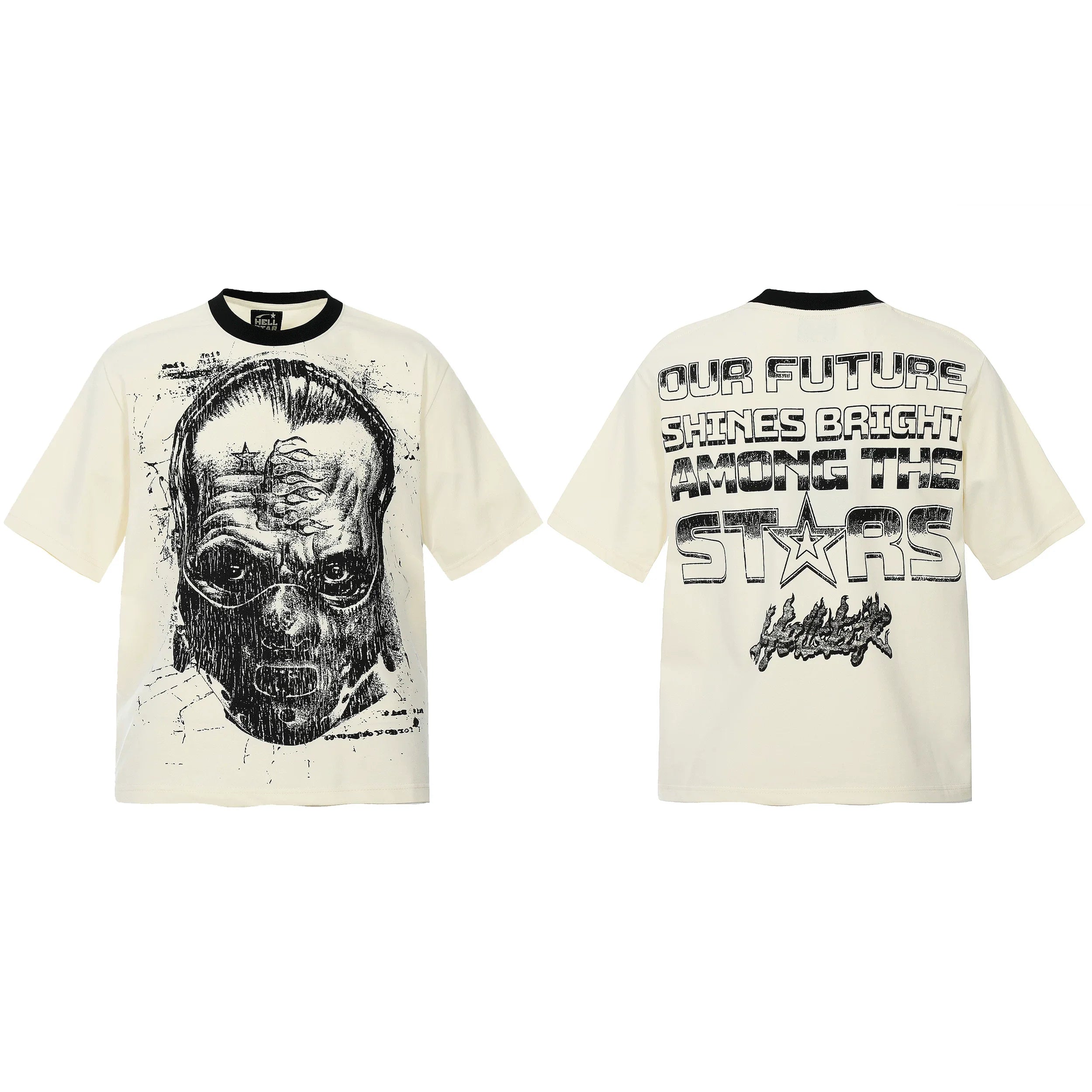 HELL Hell's Star Short Sleeve Trendy Brand American High Street Vintage Summer Couple Dress Men's and Women's Half Sleeve T-shirt (20)