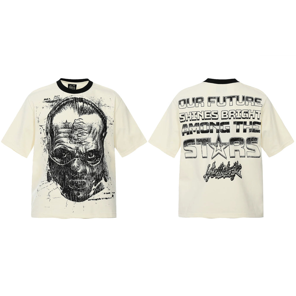 HELL Hell's Star Short Sleeve Trendy Brand American High Street Vintage Summer Couple Dress Men's and Women's Half Sleeve T-shirt (6)