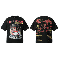 HELL Hell's Star Short Sleeve Trendy Brand American High Street Vintage Summer Couple Dress Men's and Women's Half Sleeve T-shirt (22)