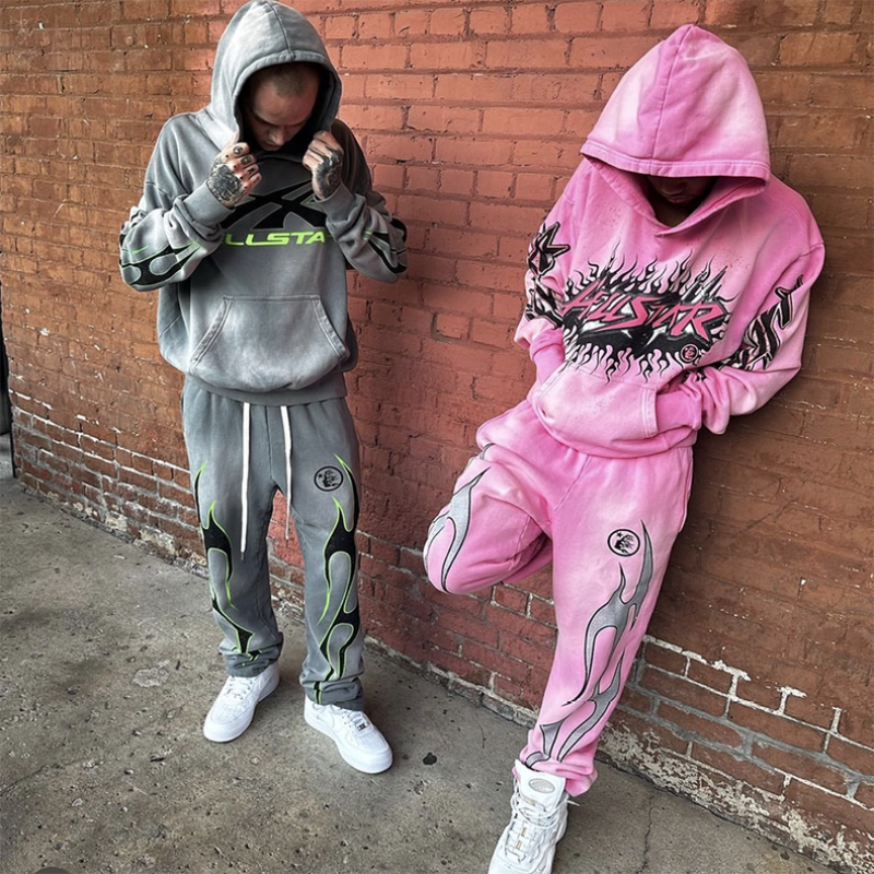 Small niche trumpet sweatshirt long pants set cotton autumn casual sweatshirt youth sports set wash water splicing trumpet pants (76)