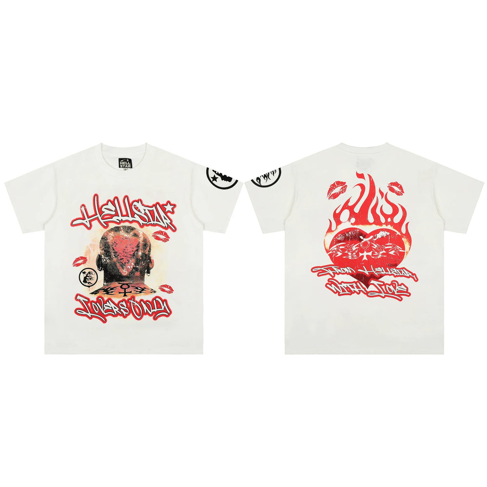 European and American style heavyweight HELLSTAR Hell Star short sleeved men's trendy brand digital graffiti Vintage women's loose T-shirt (19)