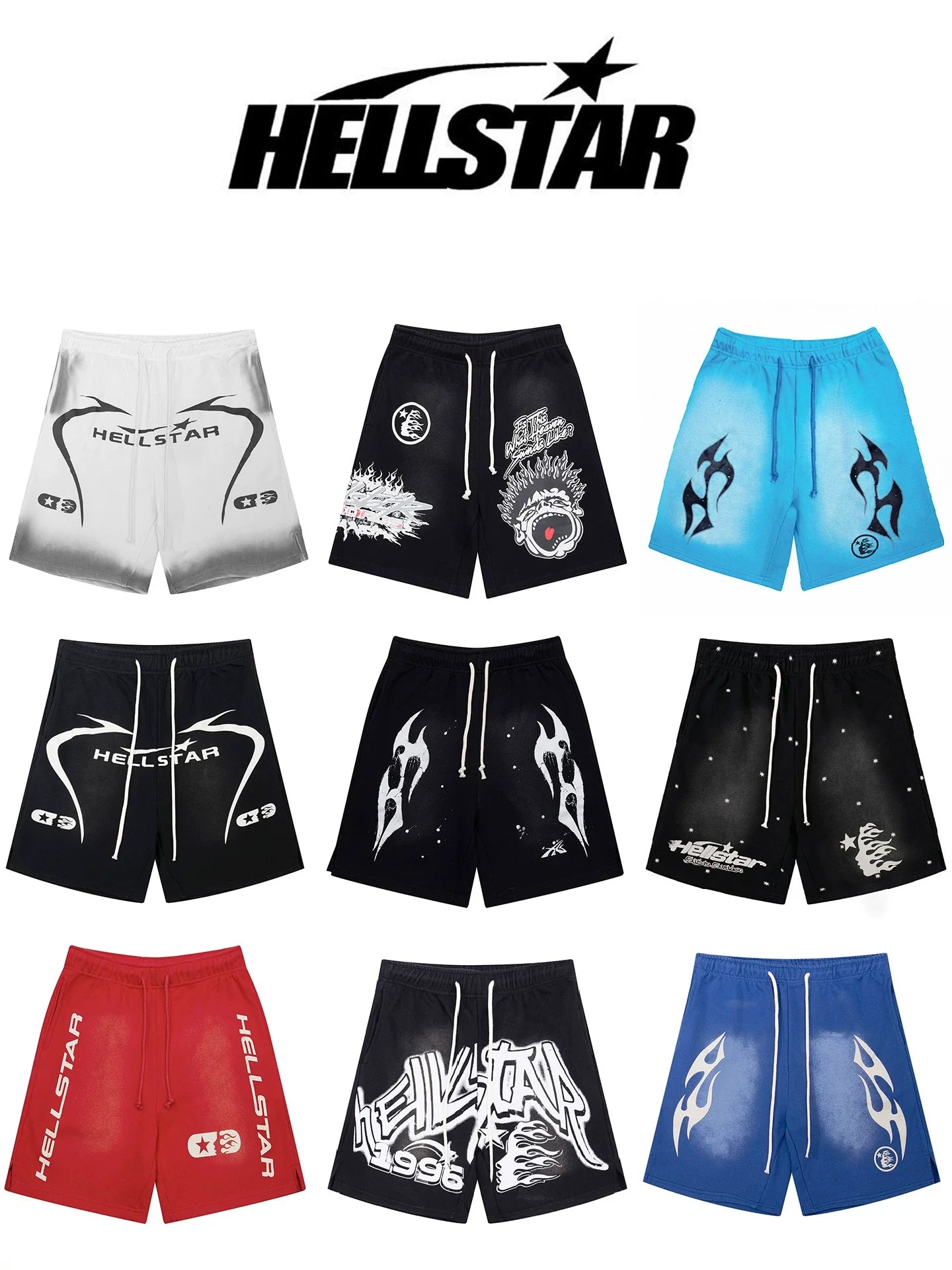高版本HELLSTAR地狱之星美式水洗做旧VTG男女运动休闲五分短裤ins (1)