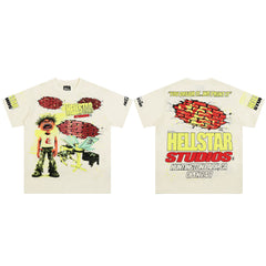 European and American style heavyweight HELLSTAR Hell Star short sleeved men's trendy brand digital graffiti Vintage women's loose T-shirt (17)