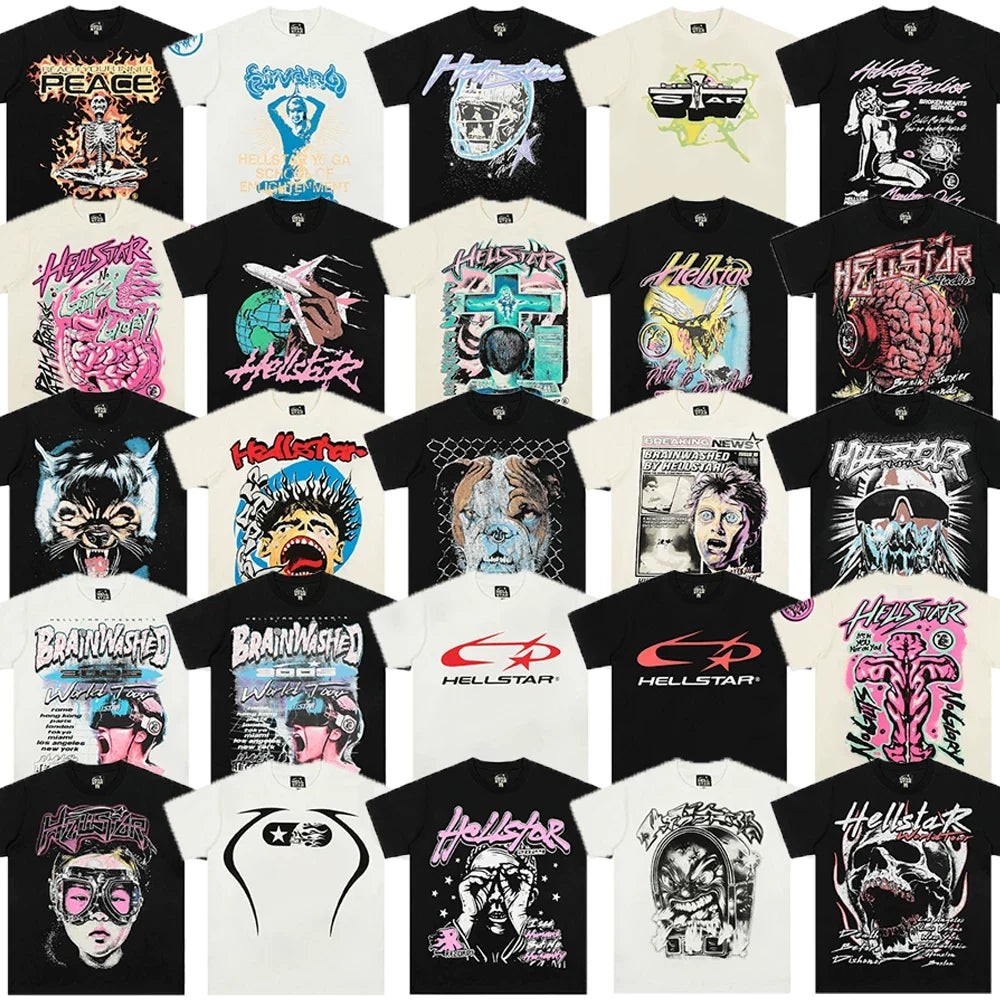 High weight HELLSTAR Hellstar American style trendy short sleeved graffiti vintage niche men's and women's t-shirts (6)